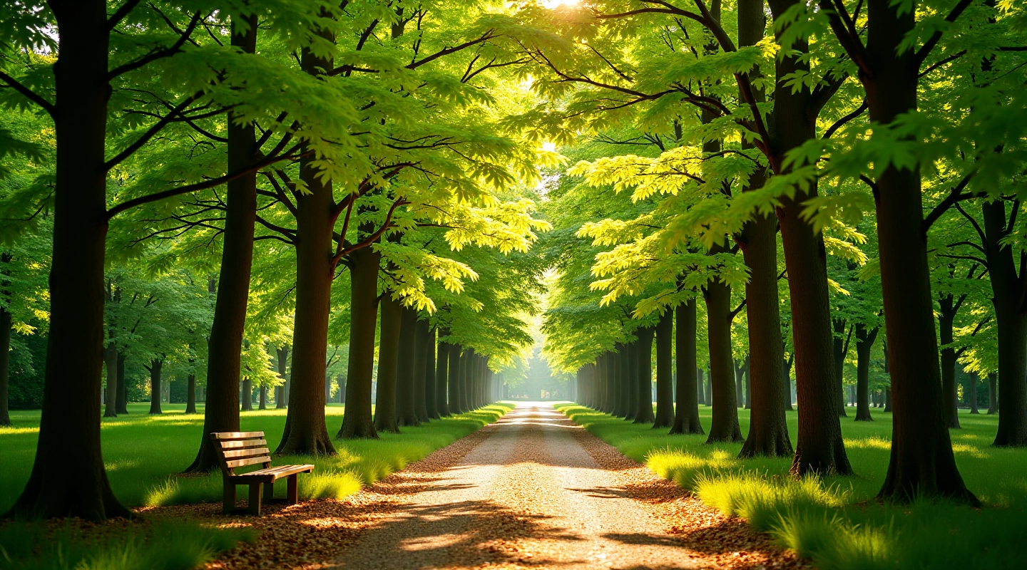 Lush maple canopy creating natural shade at mizajmeraėnai arboretum